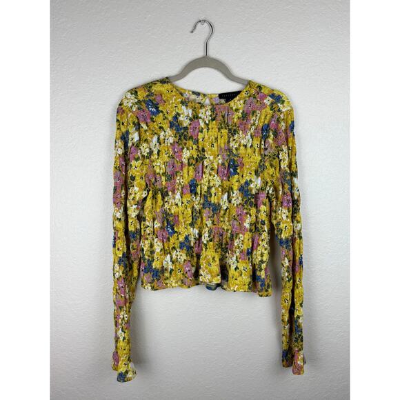 Sanctuary Yellow Smocked Floral Long Sleeved Top Size Medium - Picture 2 of 9